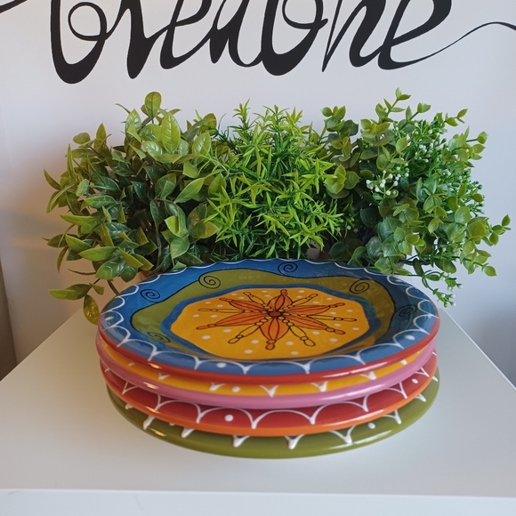 4 Piece Pier 1 Hand Painted Ironstone Salad Plate Set - Picture 6 of 13